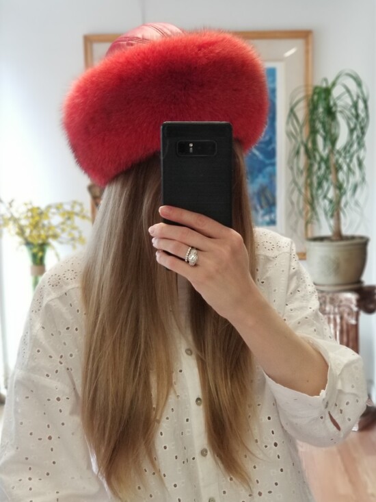 Luxurious Red Fox & Leather Hat main image 4